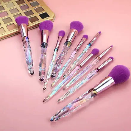 Roslet transparent crystal handle luxurious make-up brushes set (Purple and Brown)